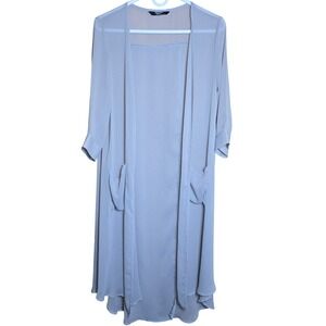 Zeagoo Women's Medium SILVER split back Translucent Sheer Cardigan 3/4 sleeve